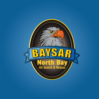 logo design of eagle on badge for baysar search rescue north bay