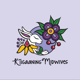 vector logo design of rabbit and aboriginal beadwork style flowers illustration for Ktiganning Midwives