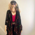 Crushed Velvet Embroidered Deep Reds and Black Burnout Kimono Shawl. Stevie Nicks, Boho, Witchy, Gypsy, Hippy style. Sz O/S