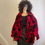 VINTAGE 80s RED & BLACK ANIMAL PRINT FLEECE JACKET. XXL Or oversized M/L