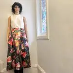 Sleeveless white knot top and full floral metallic details skirt , all season party dress. Sz 3/4