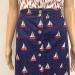 Rare Authentic 1970's navy blue soft stretch knit maxi skirt with cute nautical theme sailboat pattern. Sz M. See Measurements