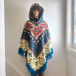 Multi-coloured Incan design handcrafted alpaca wool hooded cape poncho. O/S see measurements