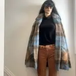 1970's Pure mohair & wool shawl, baby blue and beige plaid cape. by Andrew Stewart, Made in Scotland. Sz 10