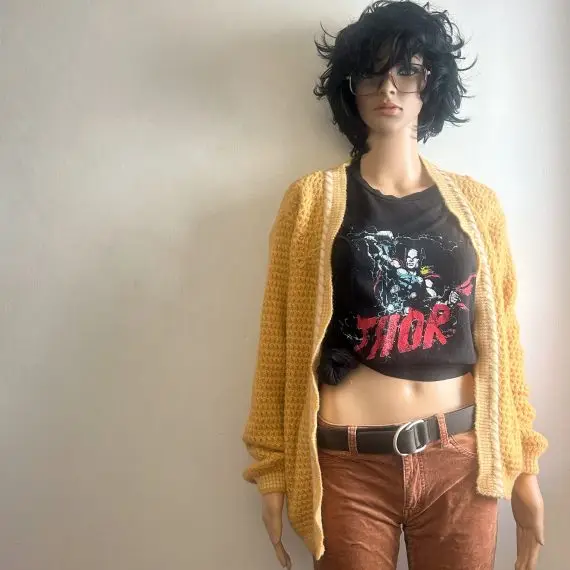 Thor Avengers Marvel 100% Cotton T-shirt. Grungy soft yellow cardigan included for Free.