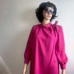 1980's Magenta secretary dress with side neck tie bow. Sz 8/9, See Measurements