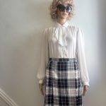 Vintage 1970's Long pleated kilt skirt, white, black, red & blue. Academia Twin Peaks Style! Says 12 but fits smaller, See Measurements.