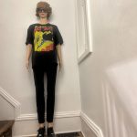 Y2K black abstract patterned, high waisted skinny jeans. Sz 27"