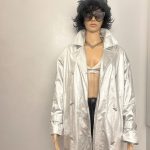 Very Rare authentic 1980's shiny silver shoulder pad trench coat. Sz M/L