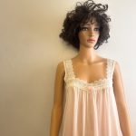 Vintage 1970's Pastel Pink and Lace Christian Dior Nightgown with dainty ribbon detailing. Looks like New! Sz M/L. See Measurements