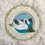 'Swan & Toad' - One-of-a-kind Handmade Mixed Media Decorative Antique Plate.
