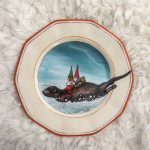 'Gnomes Winter Travel' - One-of-a-kind Handmade Mixed Media Decorative Antique Plate.