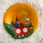'Strawberry Picking Gnome' - One-of-a-kind Handmade Mixed Media Decorative Antique Plate.