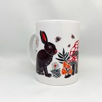 'Rabbit & Mushroom Forest' Themed, Scandinavian Folk Art, Woodland Animal Style 15 oz Mug