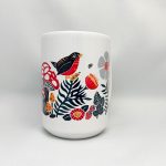 'Bird & Mushroom Forest' Themed, Scandinavian Folk Art, Woodland Style 15oz Mug
