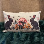 'Rabbit & Mushroom' Forest Themed, Scandinavian Folk Art, Woodland Animal Style, Soft Linen Pillow Cover