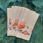 'Floral' Themed, Scandinavian Folk Art, Woodland Style, Rustic Dining Reusable Cloth Napkins ( Set of 6) in Steel Grey