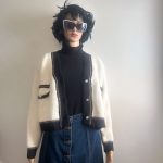 Classic Chanel Style Tweed Black Blazer Jacket with White Line Detailing and Gold Ornate Buttons. Sz XL