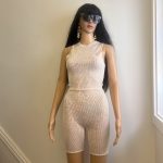 Y2K Retro Glam Style Luminescent Pearl White Sequin Skinny Disco Party Clubwear Jumpsuit Romper. Sz S