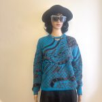 1980's / 1990's Vintage Cosby Saturday Sweater Black & Bright Cerulean Blue Abstract Pattern. Excellent Condition! Sz M